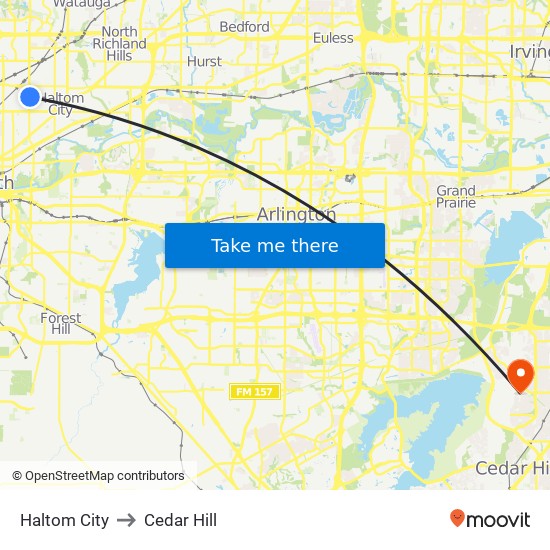 Haltom City to Cedar Hill map