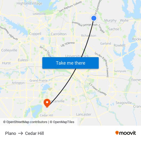 Plano to Cedar Hill map