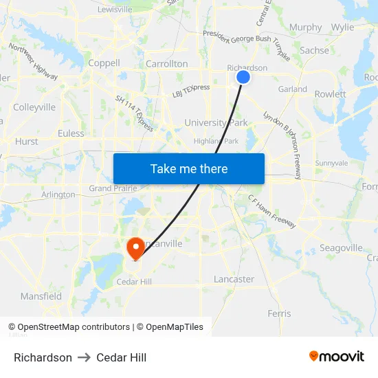 Richardson to Cedar Hill map