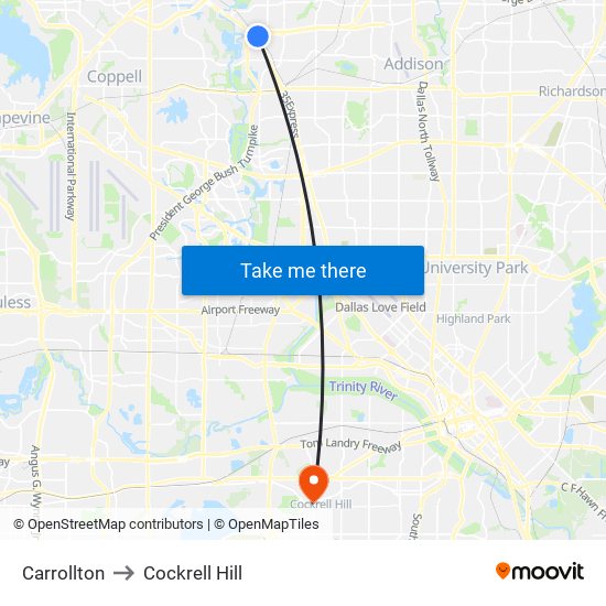 Carrollton to Cockrell Hill map