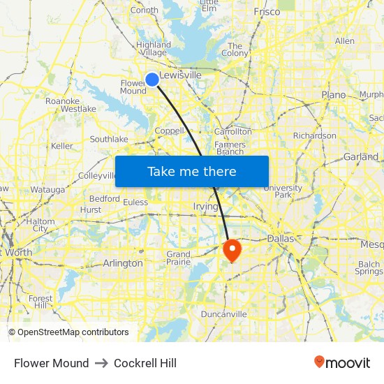 Flower Mound to Cockrell Hill map