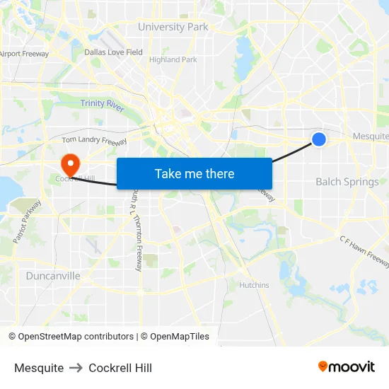 Mesquite to Cockrell Hill map