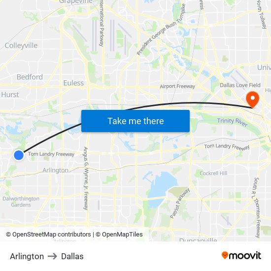Arlington to Dallas map