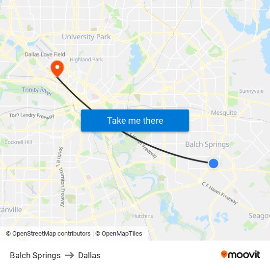 Balch Springs to Dallas map