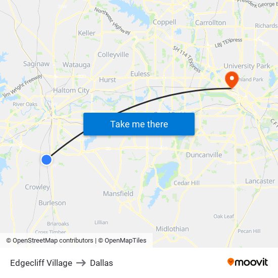 Edgecliff Village to Dallas map
