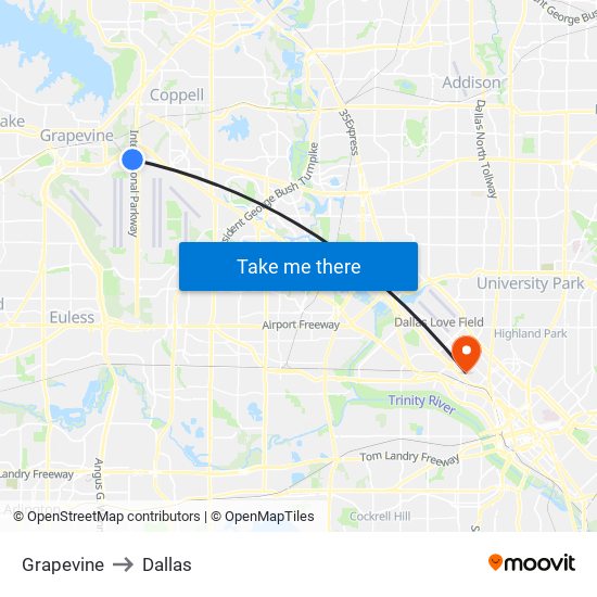 Grapevine to Dallas map