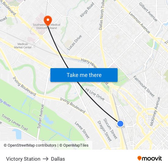 Victory Station to Dallas map