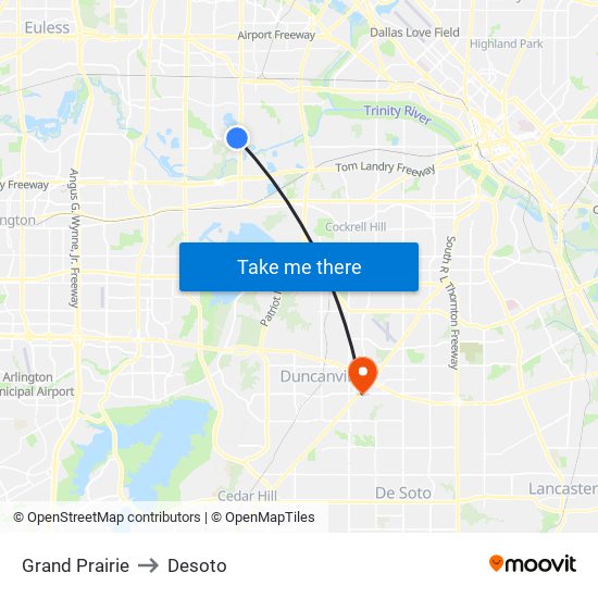 Grand Prairie to Desoto map