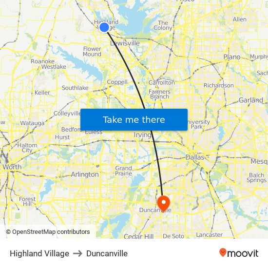 Highland Village to Duncanville map