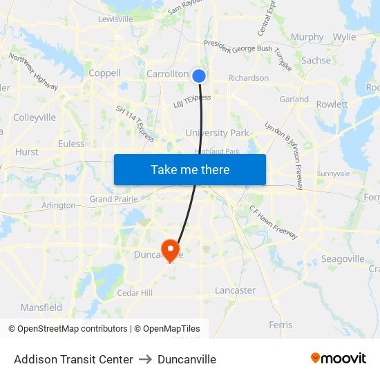 Addison Transit Center to Duncanville map