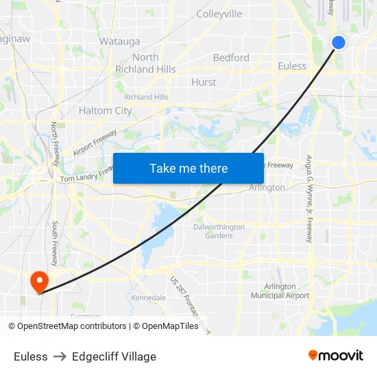 Euless to Edgecliff Village map