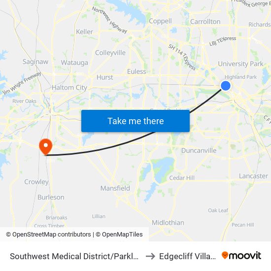 Southwest Medical District/Parkland to Edgecliff Village map