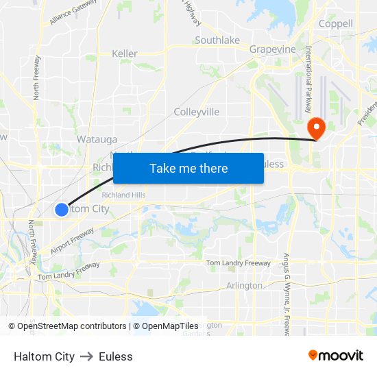 Haltom City to Euless map