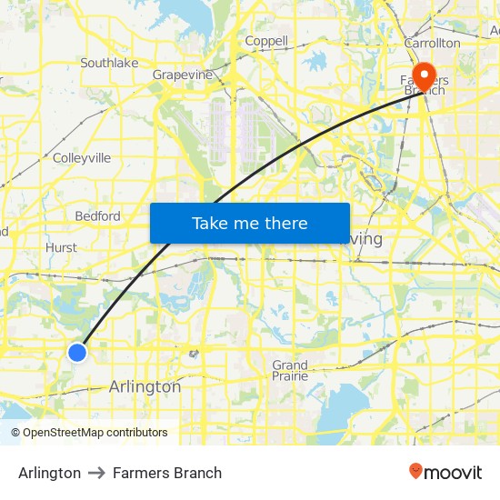 Arlington to Farmers Branch map