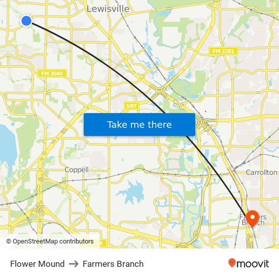 Flower Mound to Farmers Branch map