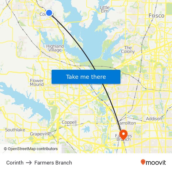 Corinth to Farmers Branch map