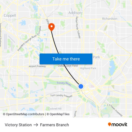 Victory Station to Farmers Branch map