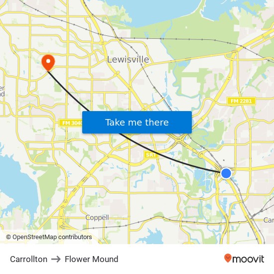 Carrollton to Flower Mound map