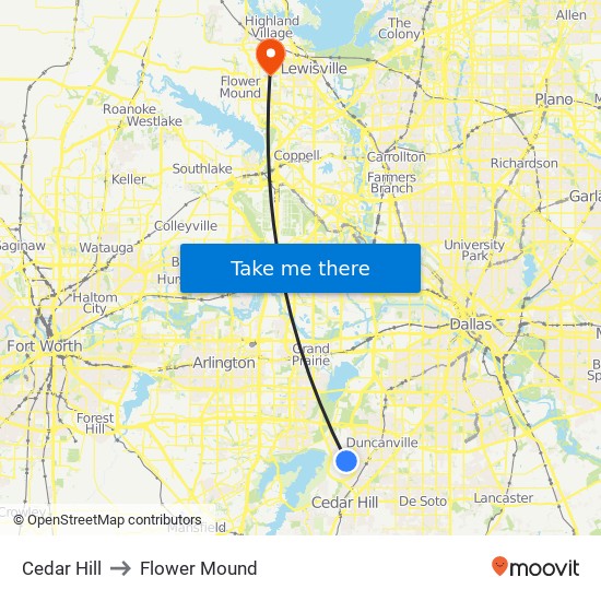 Cedar Hill to Flower Mound map