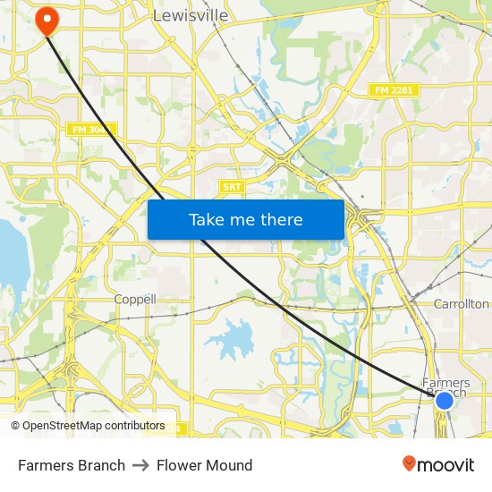 Farmers Branch to Flower Mound map