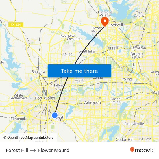 Forest Hill to Flower Mound map