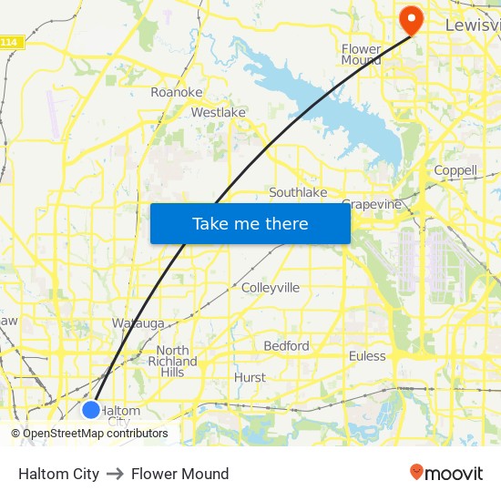 Haltom City to Flower Mound map