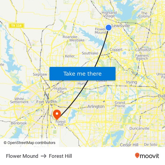 Flower Mound to Forest Hill map