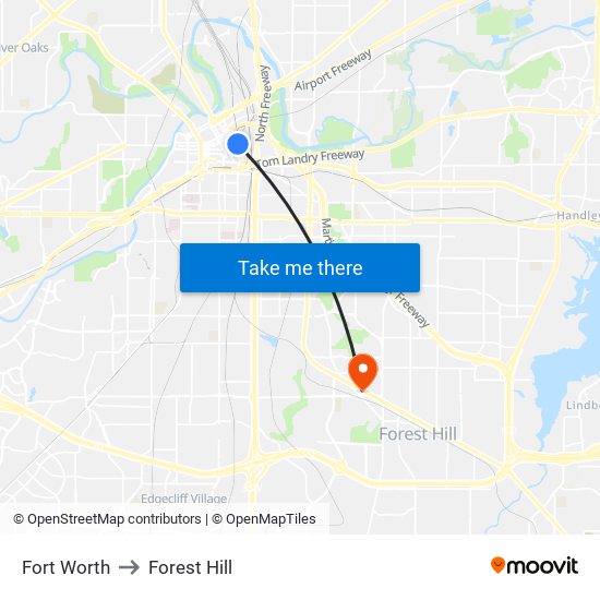 Fort Worth to Forest Hill map