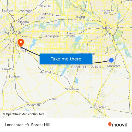 Lancaster to Forest Hill map