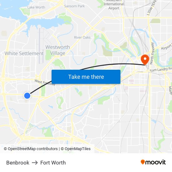 Benbrook to Fort Worth map