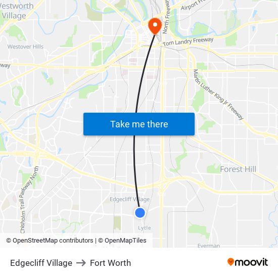 Edgecliff Village to Fort Worth map