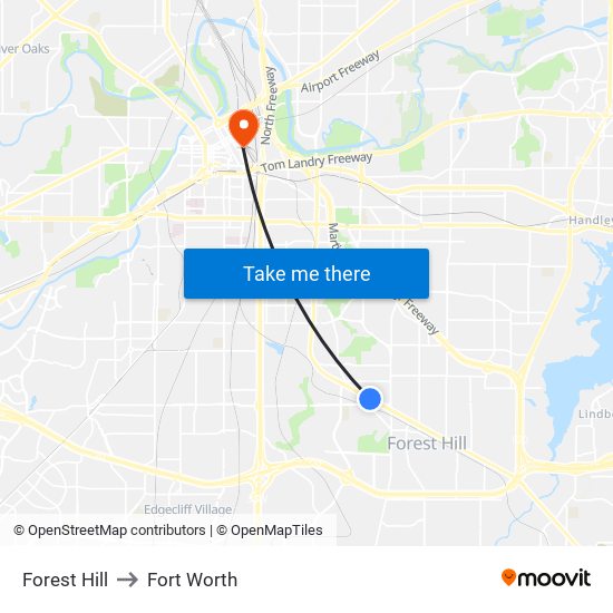 Forest Hill to Fort Worth map