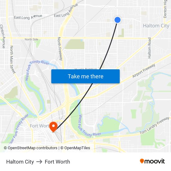 Haltom City to Fort Worth map