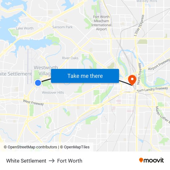 White Settlement to Fort Worth map