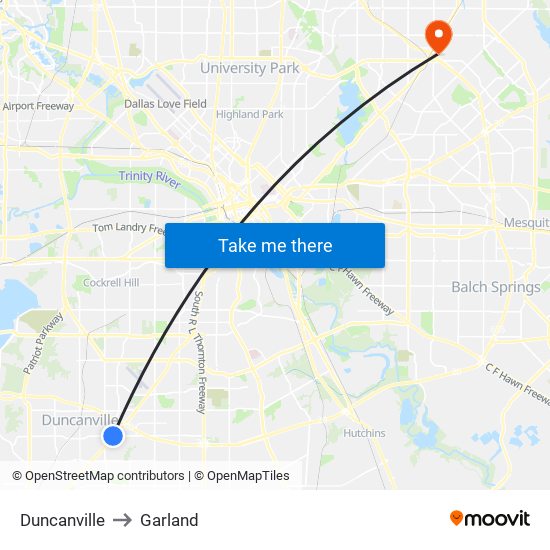 Duncanville to Garland map