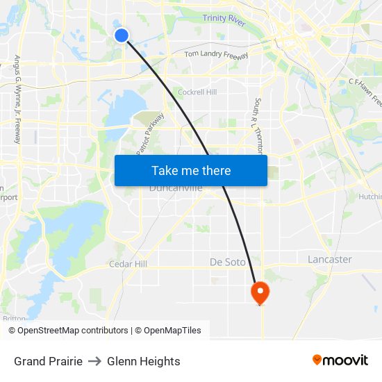 Grand Prairie to Glenn Heights map