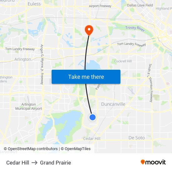 Cedar Hill to Grand Prairie map