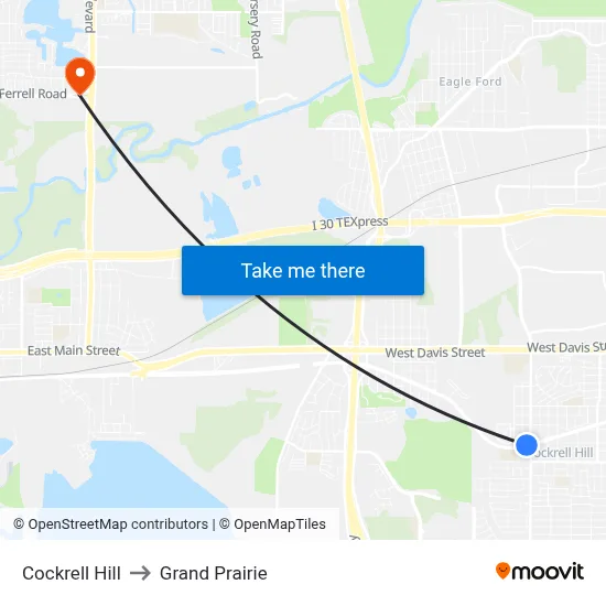 Cockrell Hill to Grand Prairie map