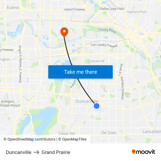 Duncanville to Grand Prairie map