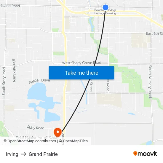 Irving to Grand Prairie map