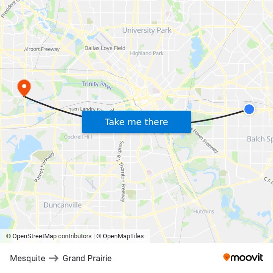 Mesquite to Grand Prairie map