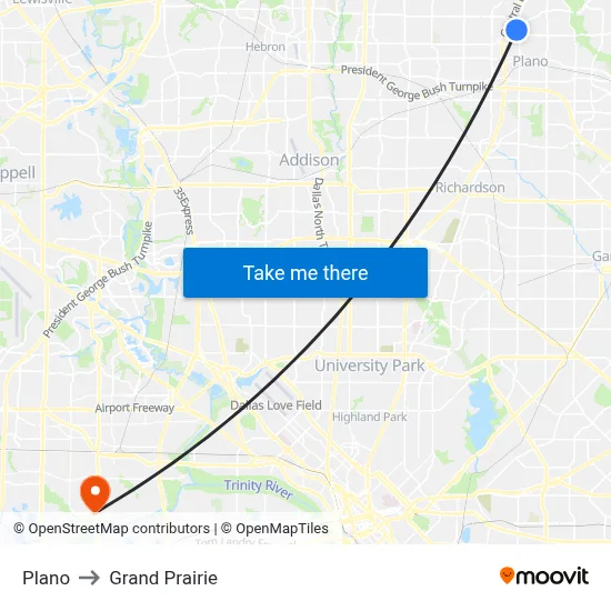 Plano to Grand Prairie map