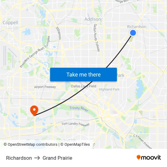 Richardson to Grand Prairie map
