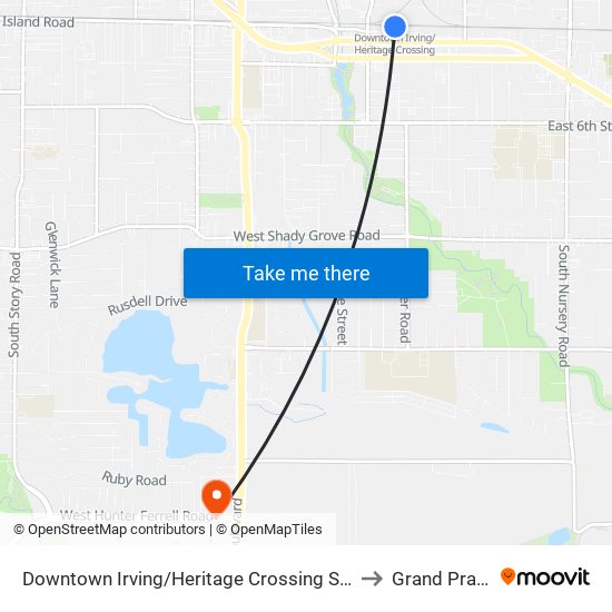 Downtown Irving/Heritage Crossing Station to Grand Prairie map