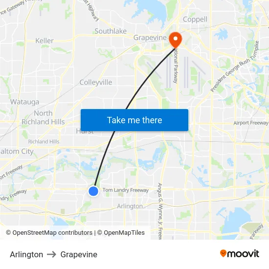 Arlington to Grapevine map
