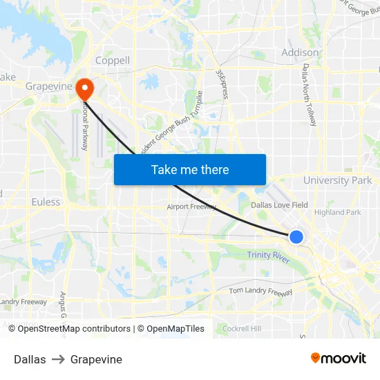 Dallas to Grapevine map
