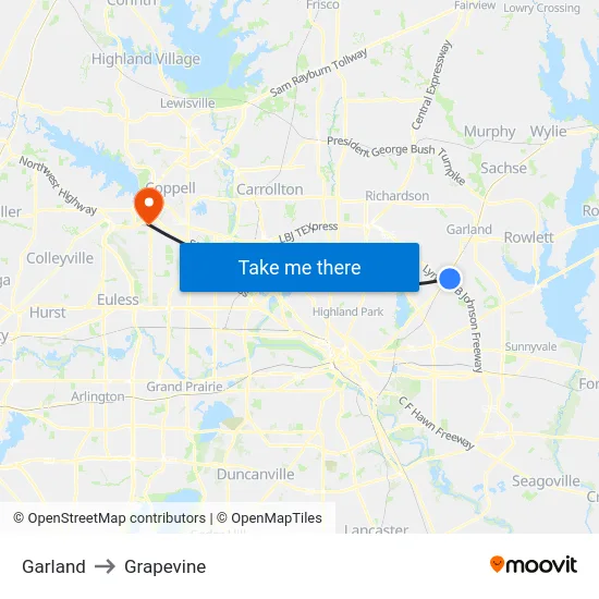 Garland to Grapevine map