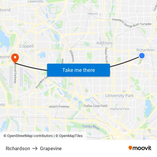 Richardson to Grapevine map