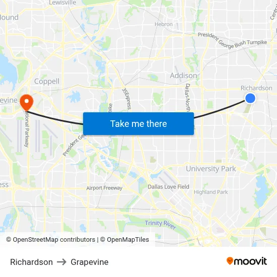 Richardson to Grapevine map