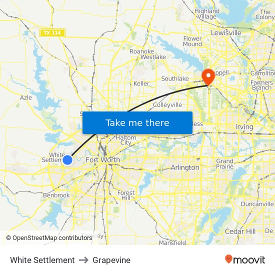 White Settlement to Grapevine map